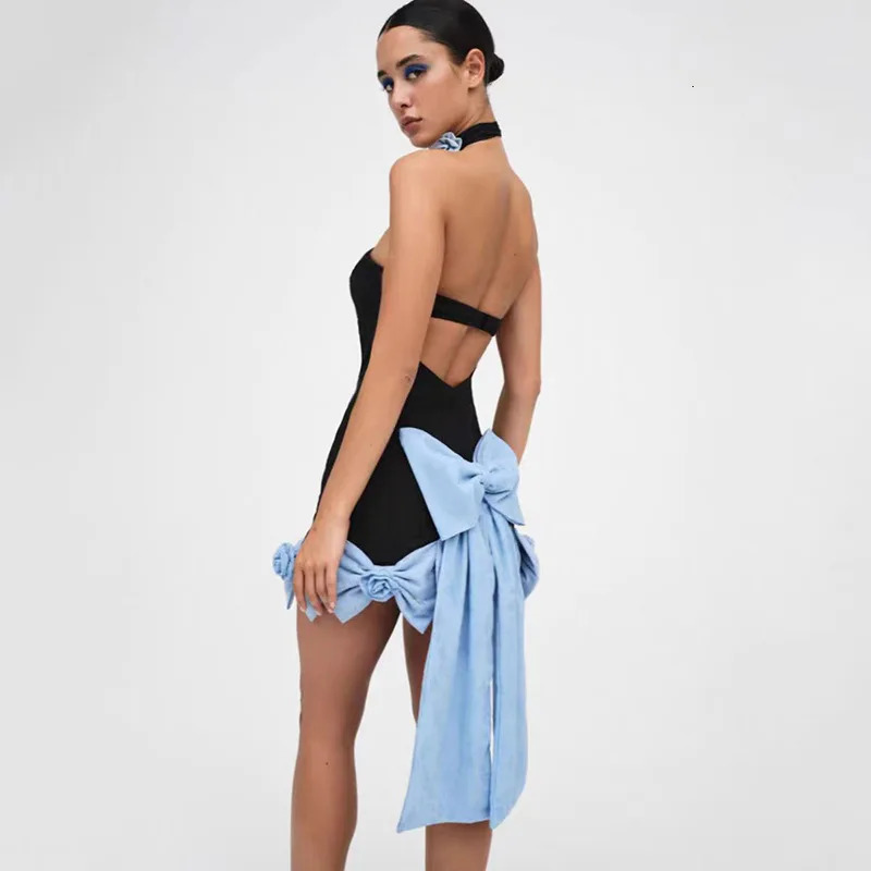 Skinny Bow Mini Dresses for Summer womens Dress Solid Color Slim Fit Fashion Slash Neck Sexy Off Back Women 250106