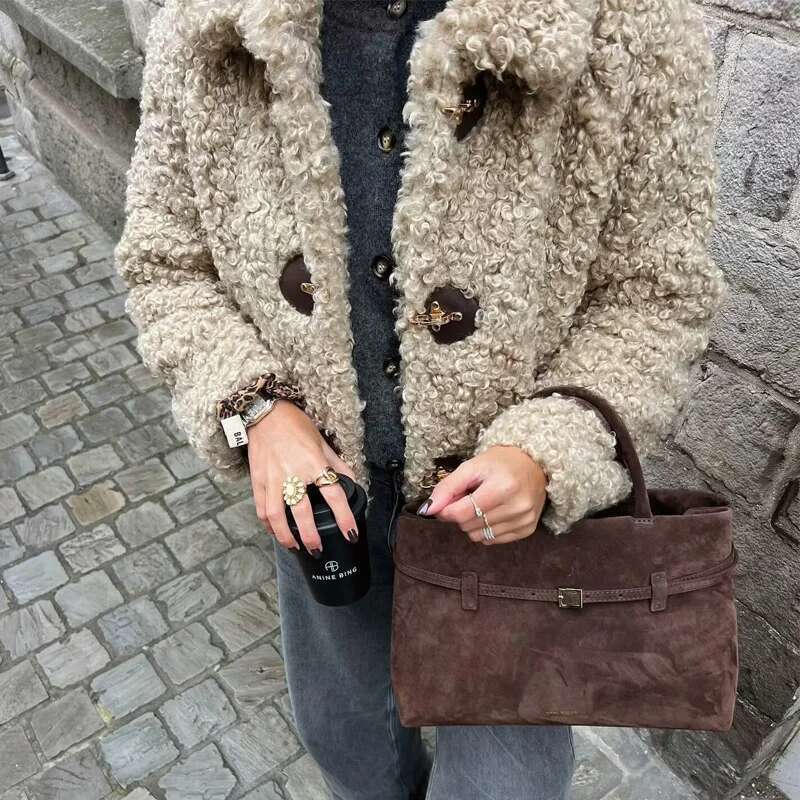 TRAF Cropped Plush Jacket Faux Sheepskin Demi-Season For Women Long Sleeve Jackets Woman 2024 Winter Coat Female