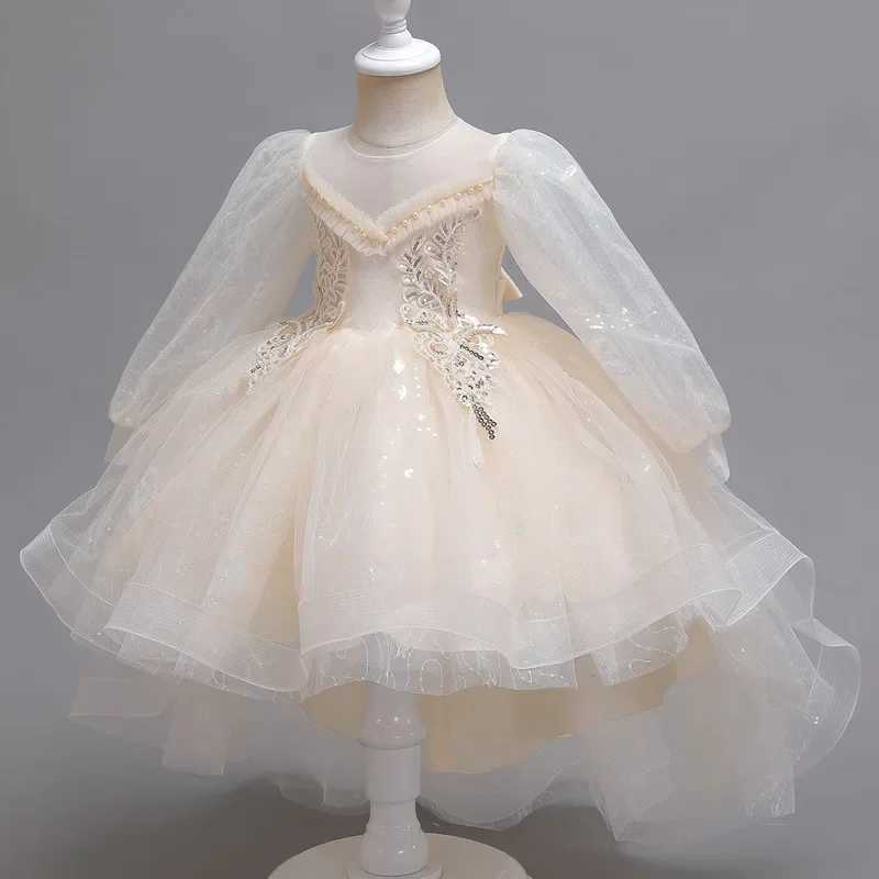 Fashion Kids Dresses for Girls Lace Long Sleeve Flower Girl Dresses for Weddings Summer Children Girls Par Dress 3-12 YearsXJ250108