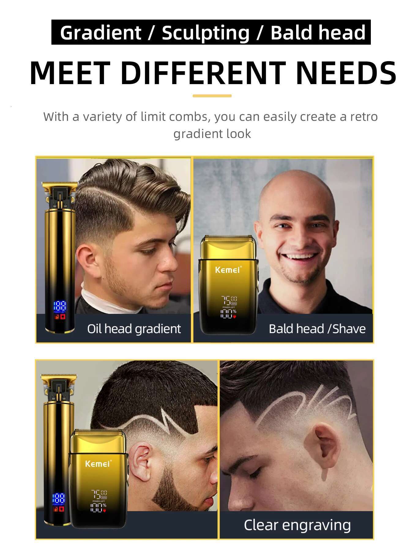 2-in-1 Electric Hair Set Men's Foil Shaver Professional Razor Barber Haircut Kit Beard Trimmer with LCD Display