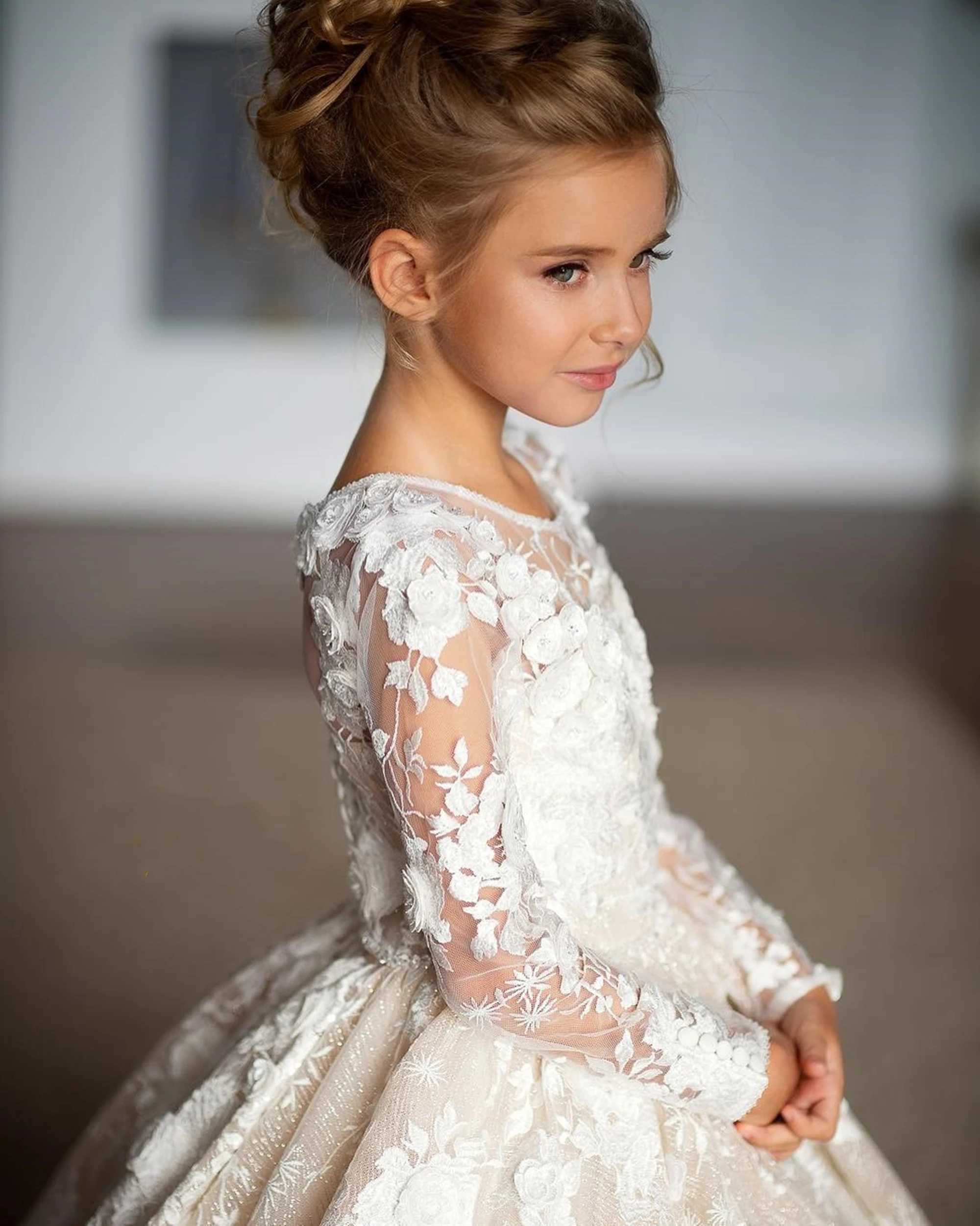 Flower Girl Dress White Tulle Lace Applique Elegant Wedding Litter Flower Child Birthday Celebration Eucharist Par DressXJ250108