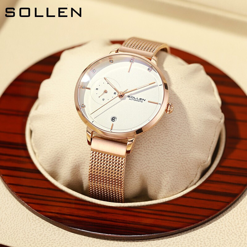 Fashionable SOLLEN Ladies' Watch with Mechanical Movement and Water Resistance