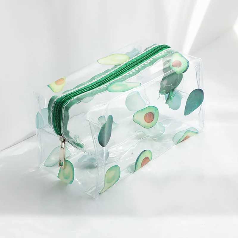 Kawaii Cute Transparent Makeup Bag Large Capacity Portable 2022 New Printed Fruit Heart Pattern Pencil Box Makeup Storage Bag W250109