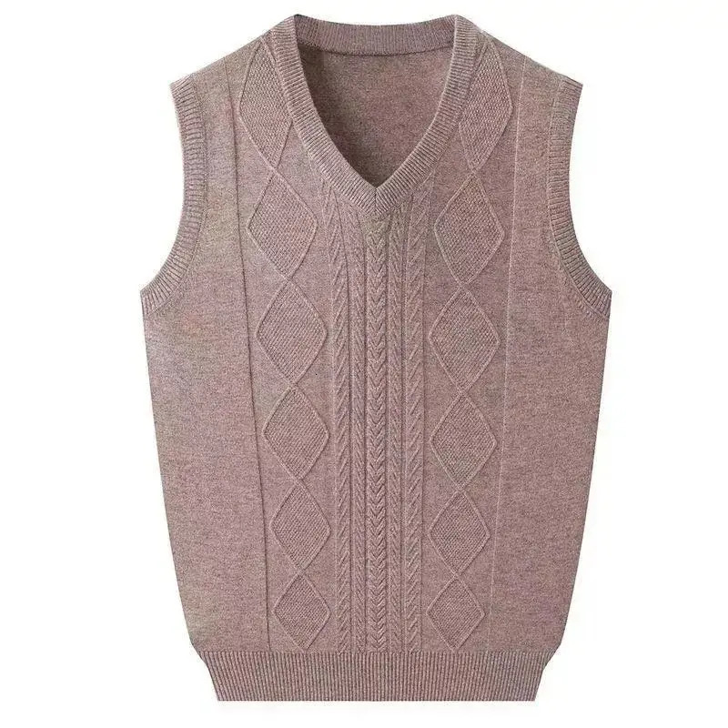 Mens Clothing Autumn Winter Solid Color Pullover VNeck Screw Thread Sleeveless Sweater Knitted Vest Casual Fashion Tops 250107