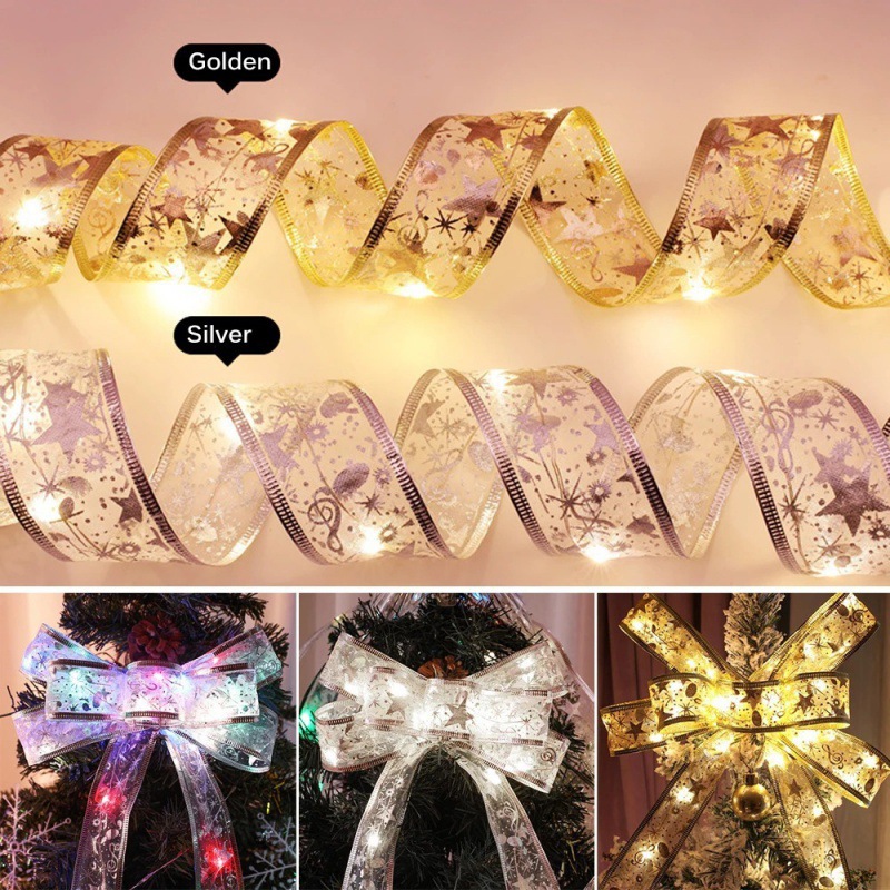 Cross-border LED ribbon string Christmas tree decorative light string satin light gift box decorative ribbon flashing light string