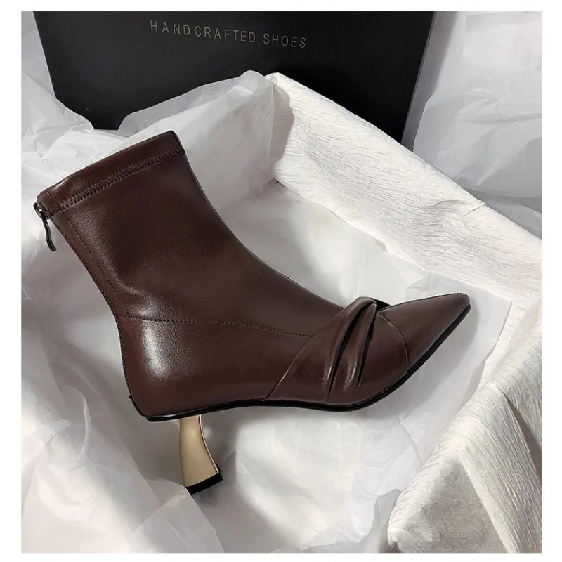 er Women Slim Ankle Boots Fashion Elegant Pointed Toe Shoes High Heel Womens Morder Short Booties 250106