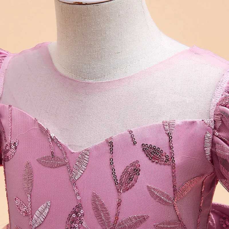 Princess Par Summer Dress For Girls Puff Sleeve Back Bow Tutu Birthday Wedding Bridesmaid Gown Flower Children Clothing PromXJ250108