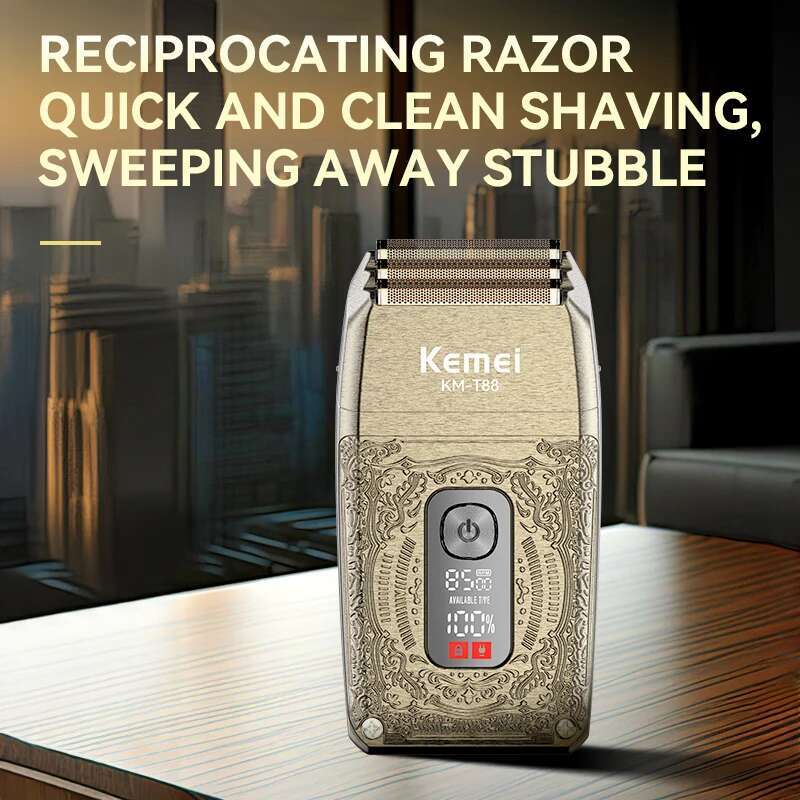 High Power Professional Men's Retro Metal Reciprocating Duplex Shaver LCD Smart Screen USB Charging KM-T88