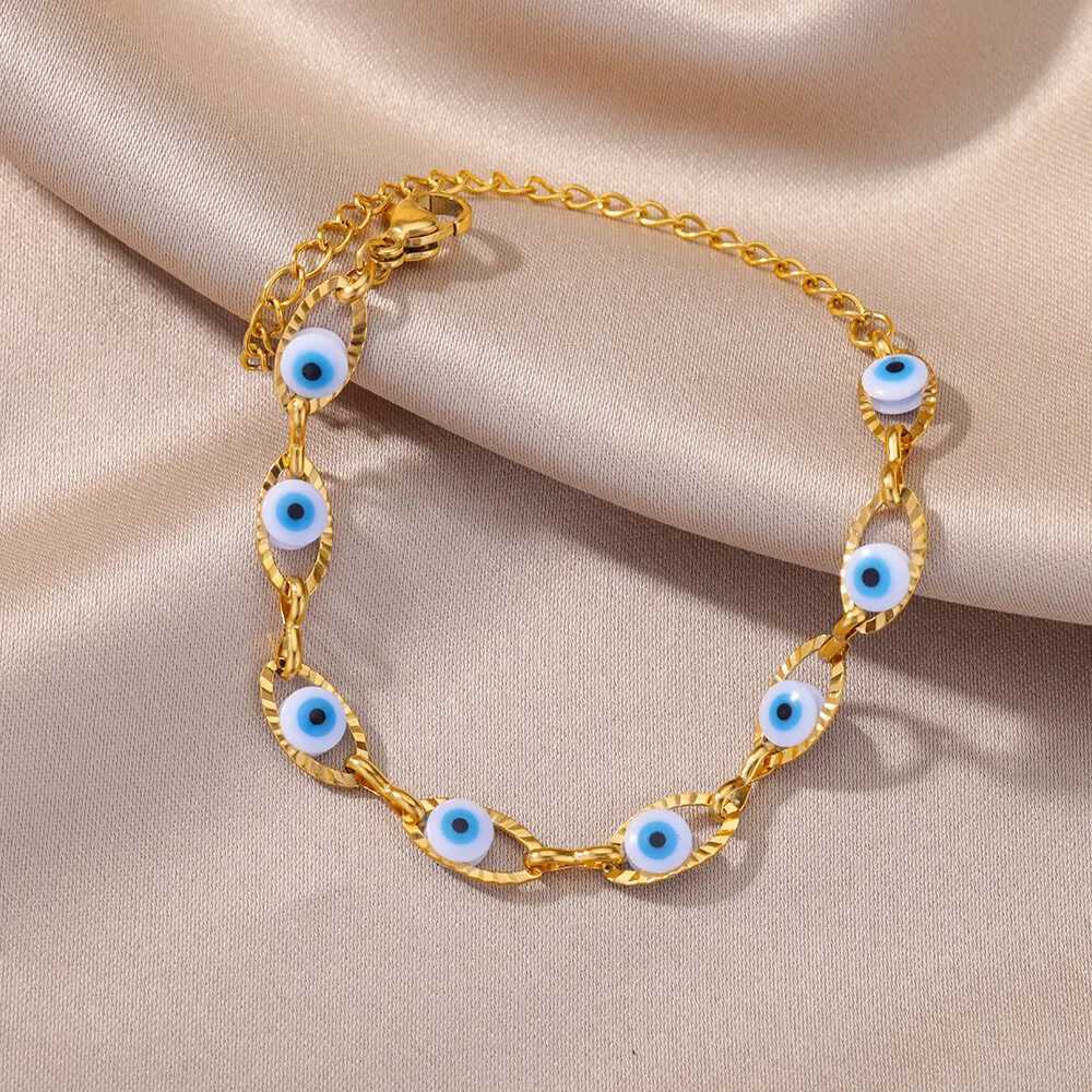 Gothic Rainbow Evil Eye Bracelets For Women Stainl Steel Gold Color Turkish Demon Chain Charm Bracelet Summer Beach JewelryXJ250109