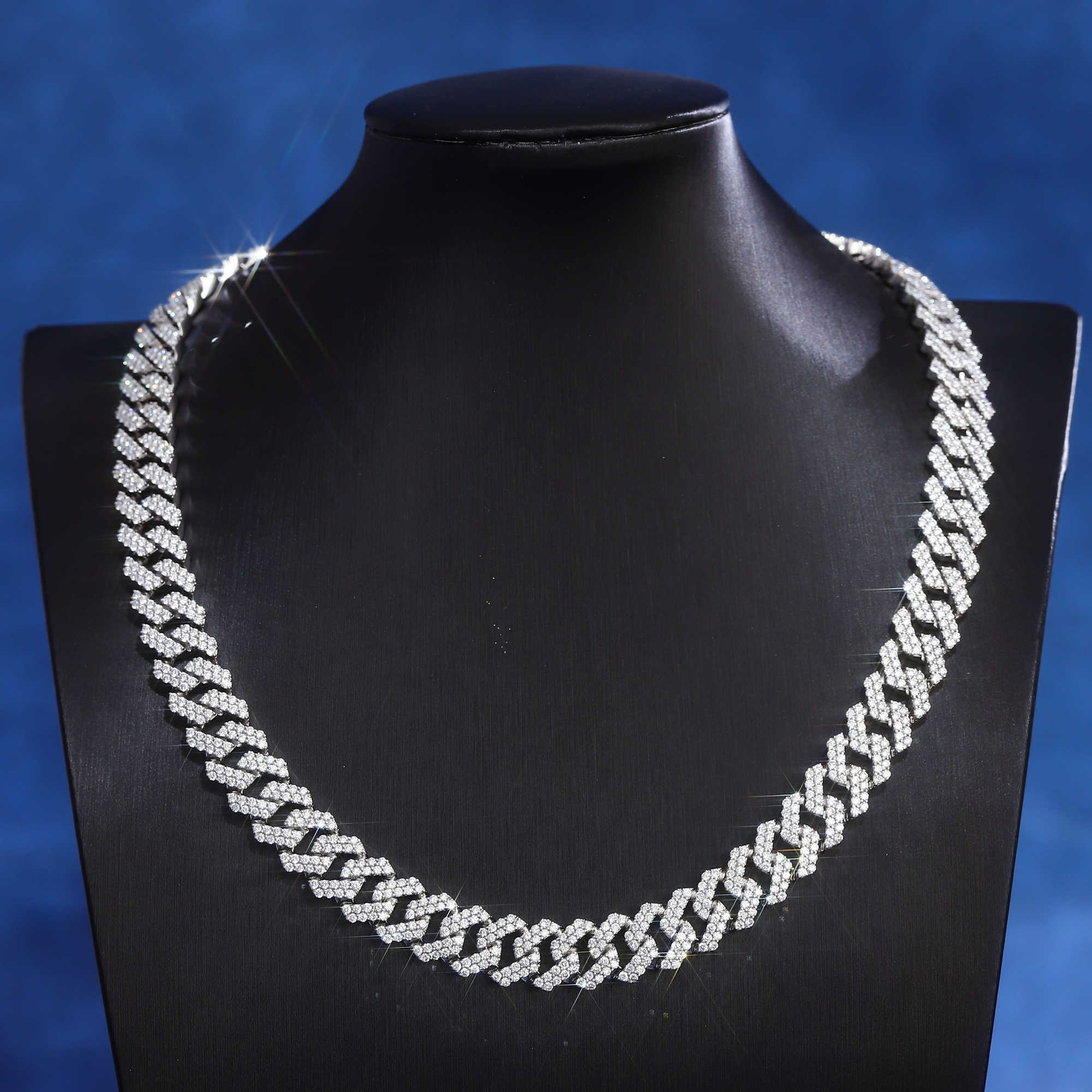 fine jewelry white gold cuban link chain VS lab diamond cuban chain necklace 16 18 20 22 24inch 12mm hip hop ice men bracelet