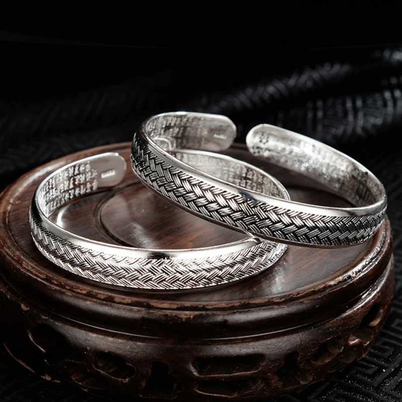 ANENJERY Wave Pattern Cuff Bracelets Bangles For Men Retro Handmade Thai Silver JewelryXJ250109