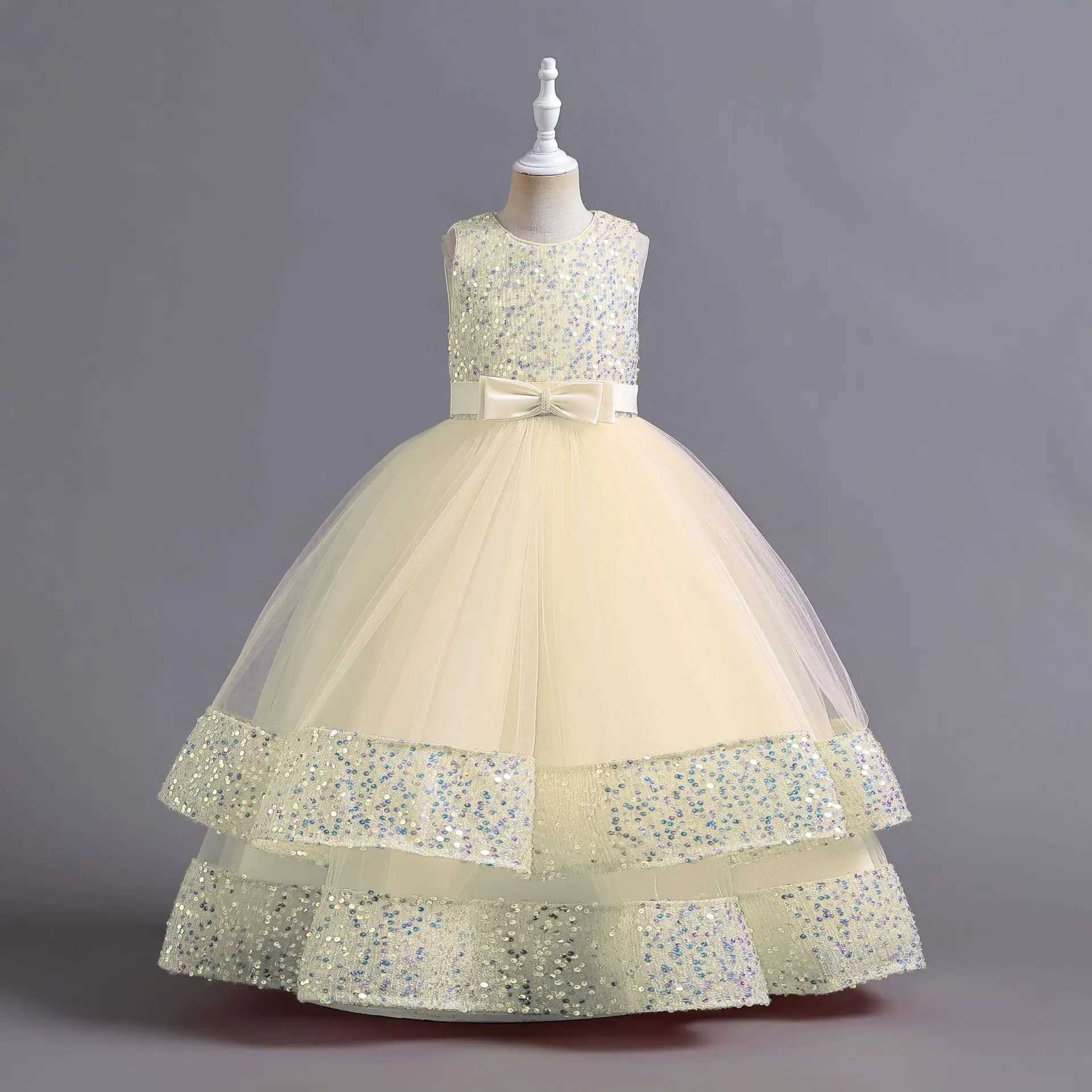 New Childrens Dress Sequin Childrens Dress Bow Princess Dress Flower Girl High-end Piano Wedding Par Performance DressXJ250108
