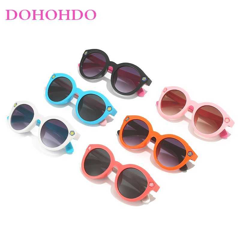 DOHOHDO Childrens Cute Flower Centered Sunglasses Childrens Round Glasses Baby Fashion Color Sunglasses Boys and Girls Glasses UV400 W250109