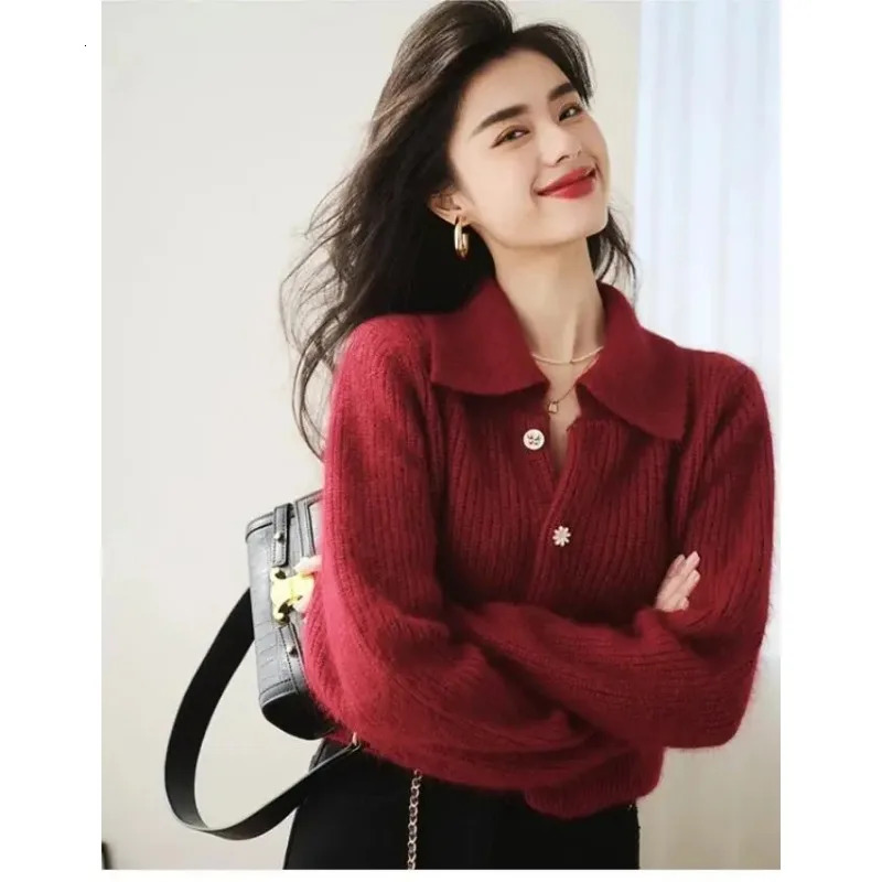 Chic Fashion Sweater Cardigan Yellow Red Knitted Sweater Women Autumn Winter Short Cardigan Jacket Coat Y2K Tops Female 250106