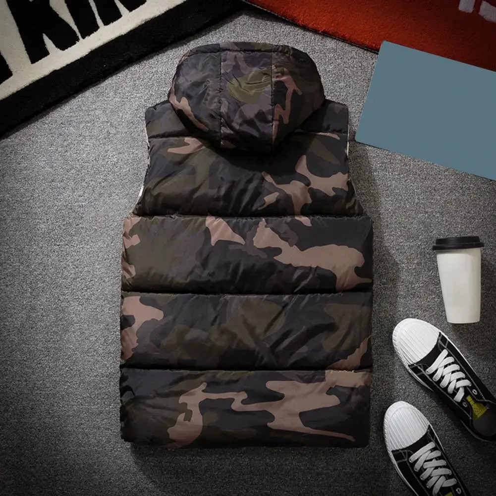 Winter Men Waistcoat Camouflage Thickened Cotton Padded Windproof Zipper Hooded Vest Coat for Daily Wear 250107