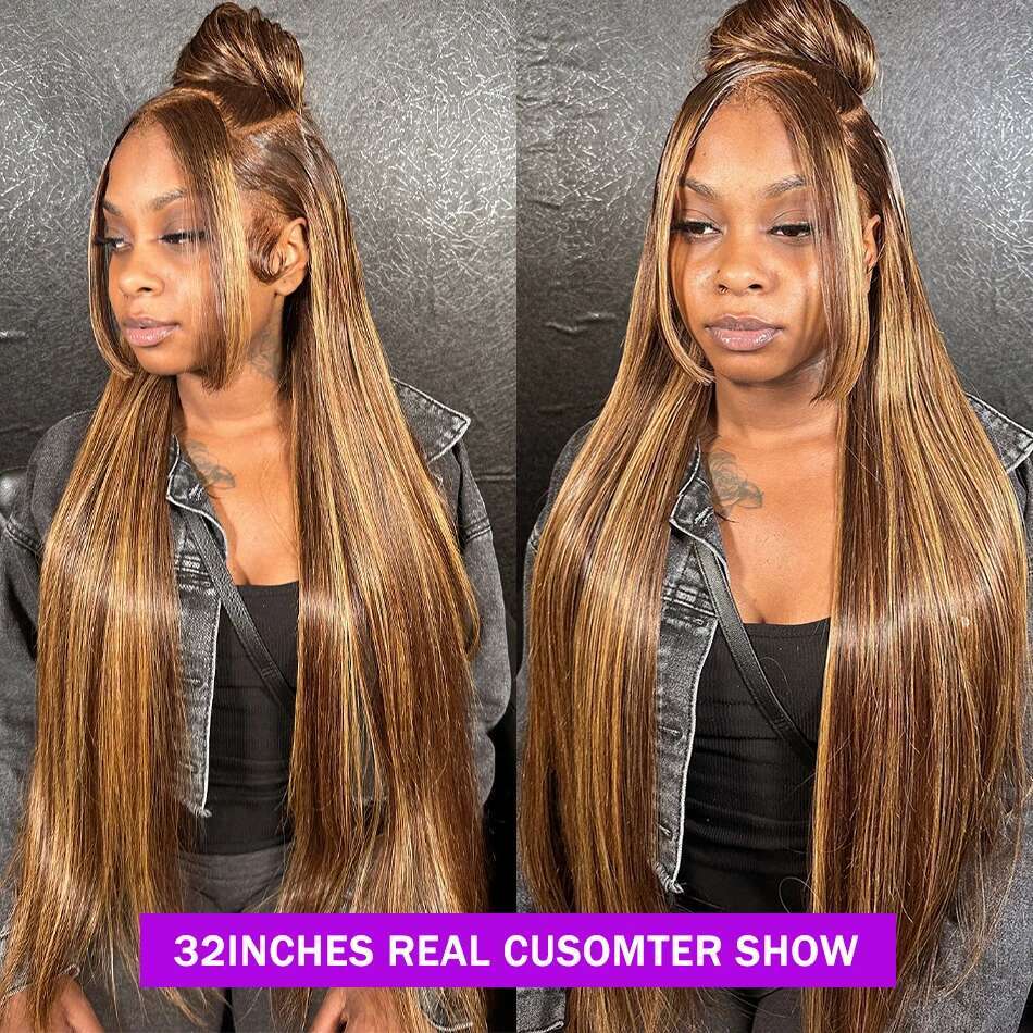 Melodie 30 40 Inch Highlight Wigs Human Honey Blonde Colored Straight 13X6 Lace Frontal Wig 220% Brazilian Hair For Women