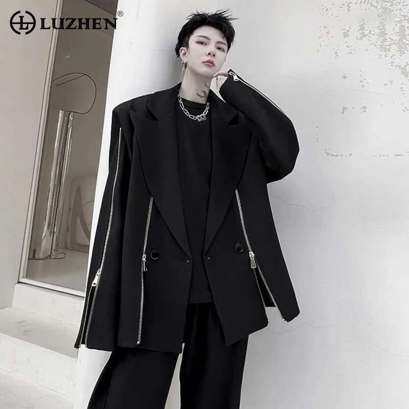 Autumn New Fashion Elegant Zipper Splicing Design Casual Blazer Coat Men's High Street Original Suit Jacket