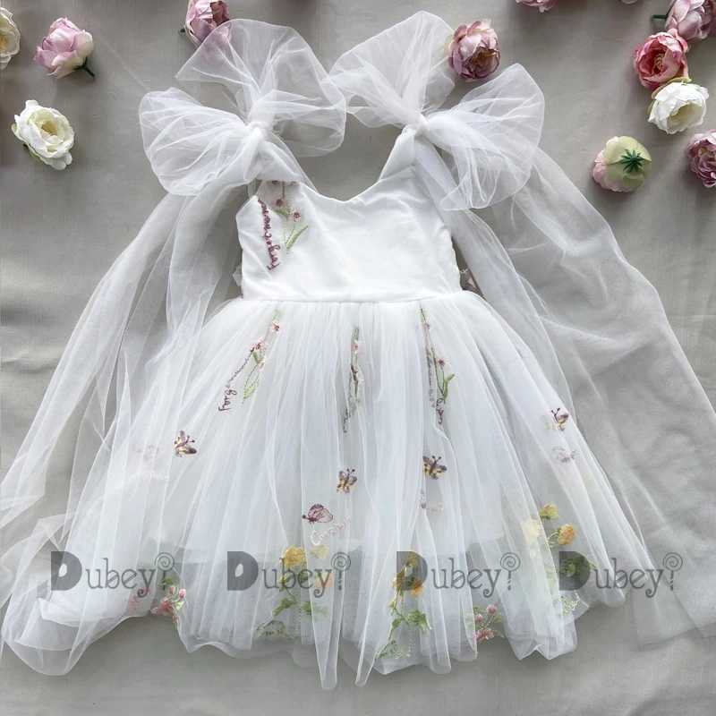 2023 Baby Embroidery Dress Girl Summer Dress Floral Bows Sleeveless Ballarina Dance Performance Dress Girls Tutus ClothesXJ250108