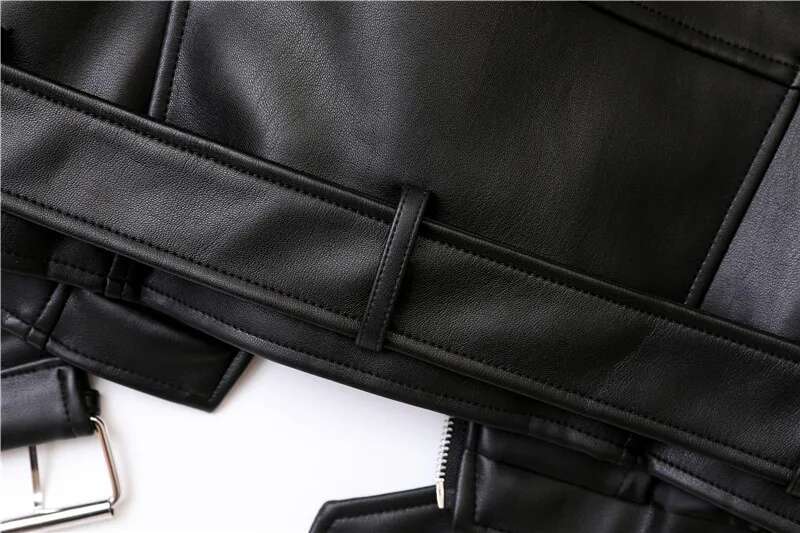 Classic Black Spring And Autumn The New Belt Detachable Epaulet Motorcycle Leather Jacket