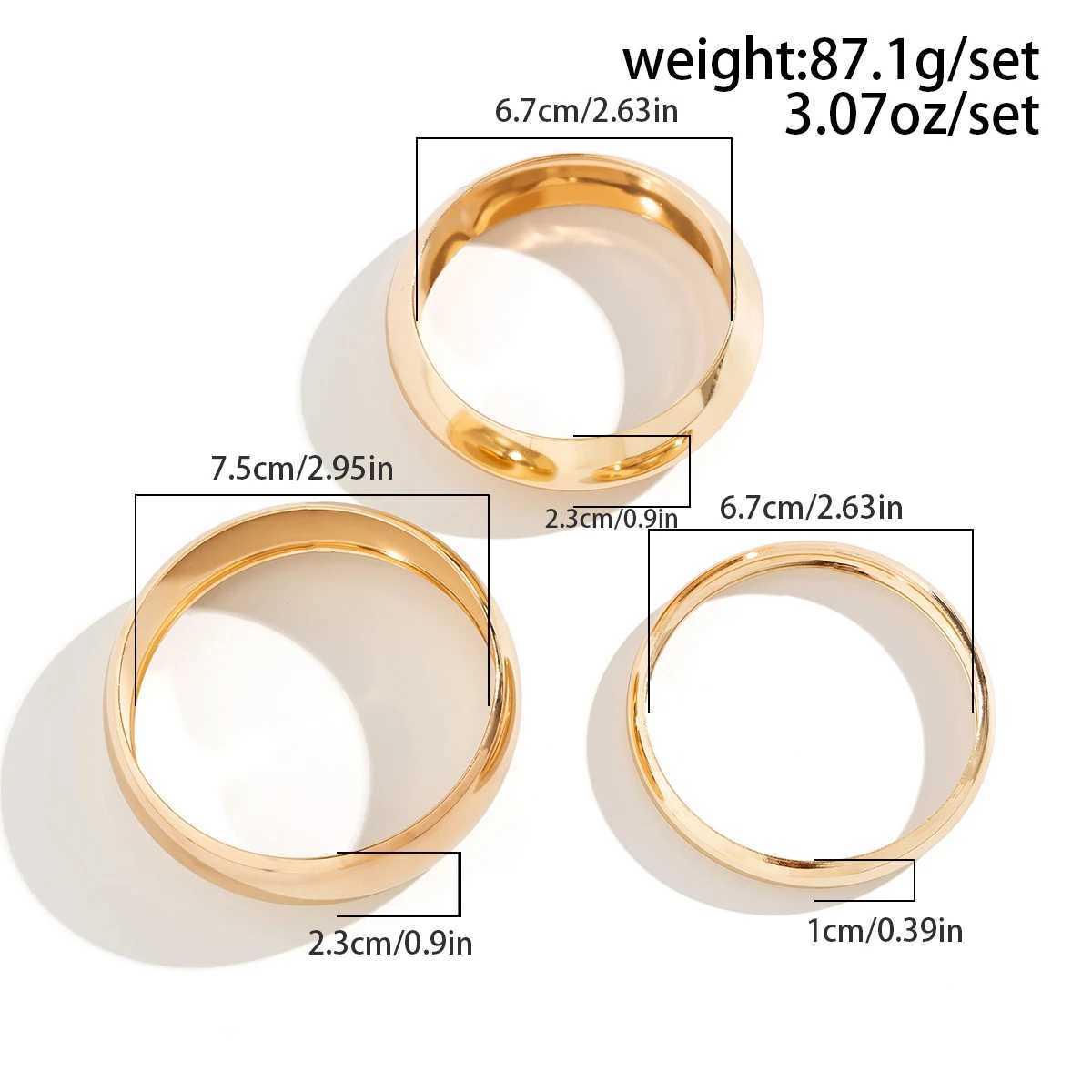 Lacteo 3Pcs/set Punk Geometric Chunky Hollow Rings Bracelet for Women Smooth Multilayer Big Bangles Jewelry Ladies Wedding PartyXJ250109