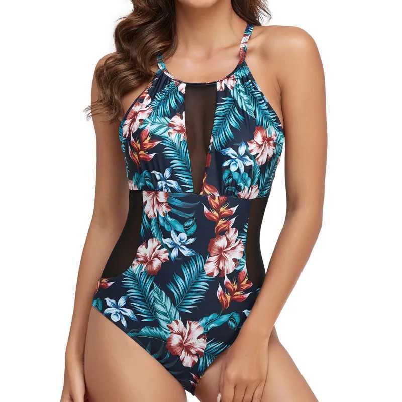 Print One Piece Swimsuit Net Swimwear Women Body Suits Push Up Bathing Suit Piecework Beach Swim Pool 2025 Fa Swimming SuitXJ240108