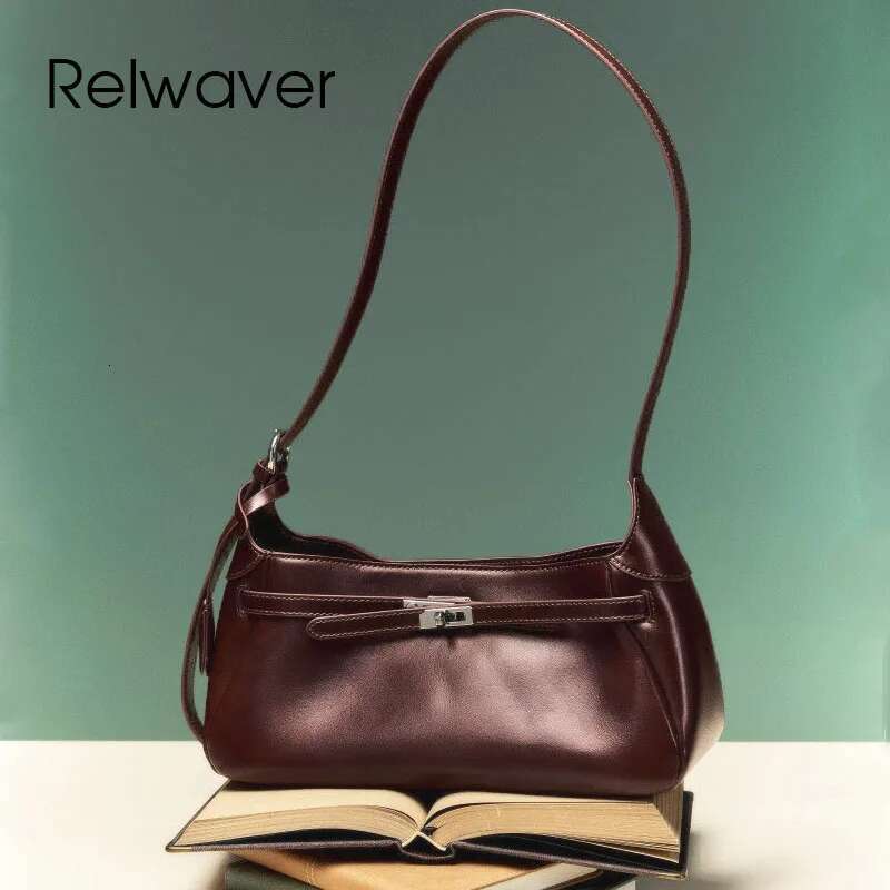 Relwaver Women Messenger Bags Genuine Leather Shoulder 2025 Spring Summer Women's Handbag Fashion Underarm Bag Chic Hobos
