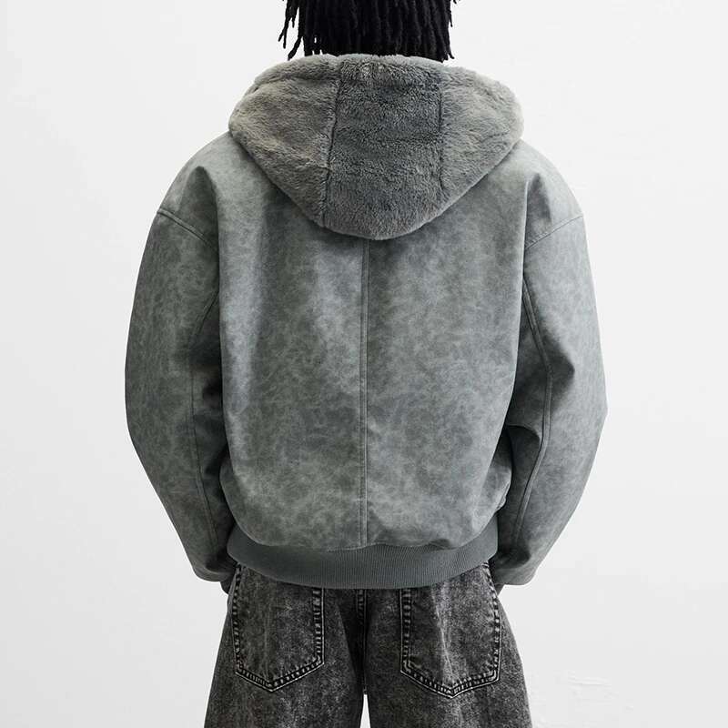 Men's Reversible Faux Leather Hooded Pilot Jacket Functional Wear Lamb Wool Er Parkas Designer Street Coats