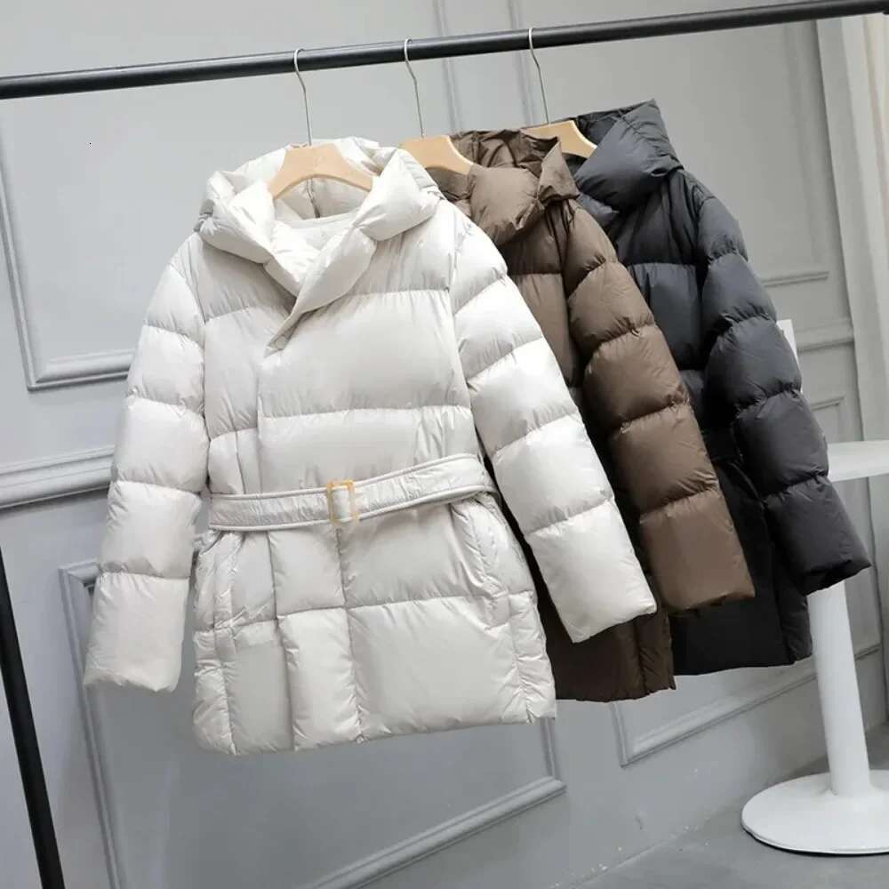 2024 New With Belt Large Hooded Parka Women's Down Jacket Warm Casual Winter Coat Women