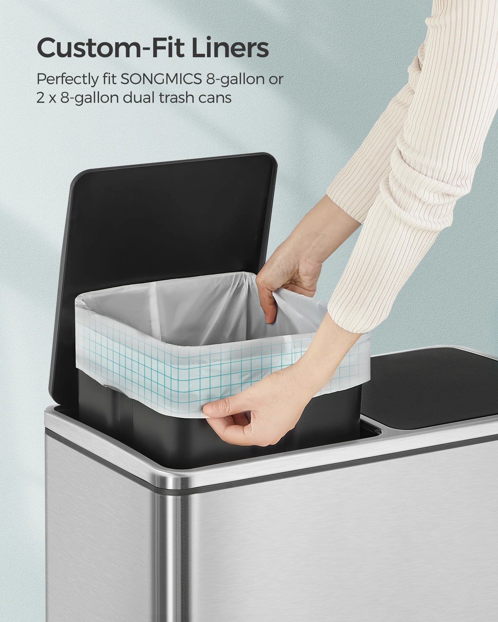 SONGMICS Trash Bags for 8-Gallon 30L Trash Cans 90 Count Drawstring Kitchen Garbage Bags Pre-Separated Liner Code 30A 250106
