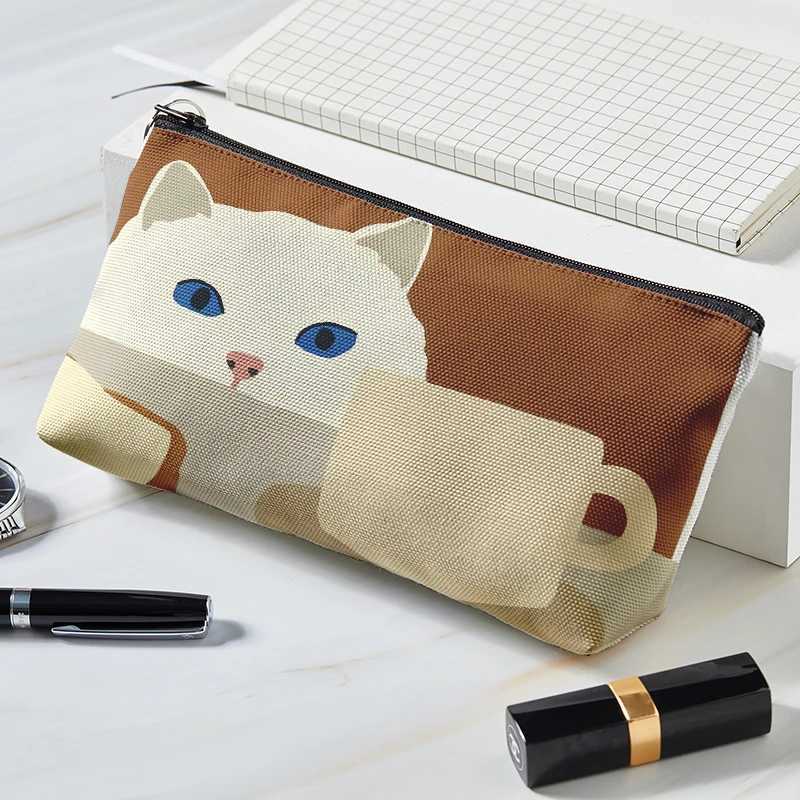 Japanese style makeup bag cute cat series printed canvas makeup bag large capacity portable makeup bag for girls and women W250109