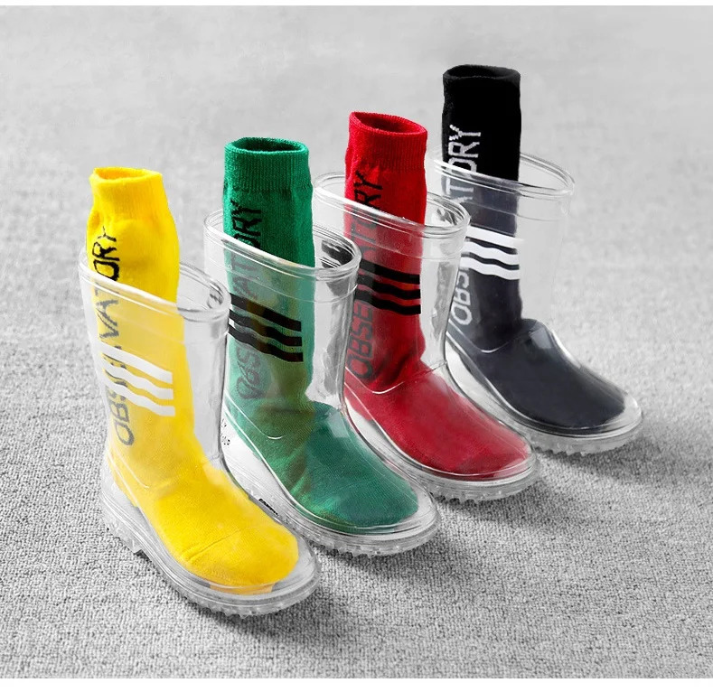 Kids Boy Girls Rainboots Clear Child Girl waterproof Shoes PVC Soft Rain Boots High Top Students Girls boys Rubber Rainboots 250106