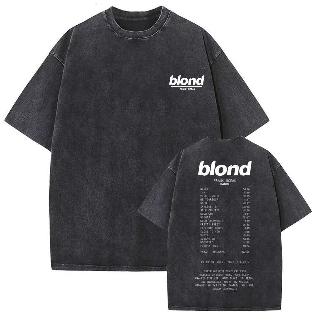 Rap singer Frank washed black men's ocean fashion T-shirt