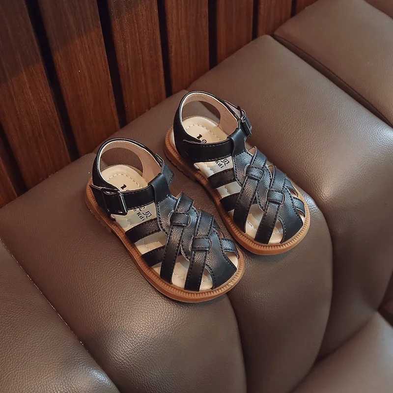 Fashion childrens PU leather sandals childrens girls boys sports sliders childrens closed toe beach shoes 3-6Y summer W250108