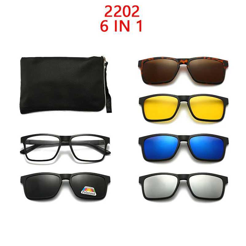6-in-1 frame for men and women with 5 clip on polarized sunglasses magnetic glasses for men computer optics 2201 W250109