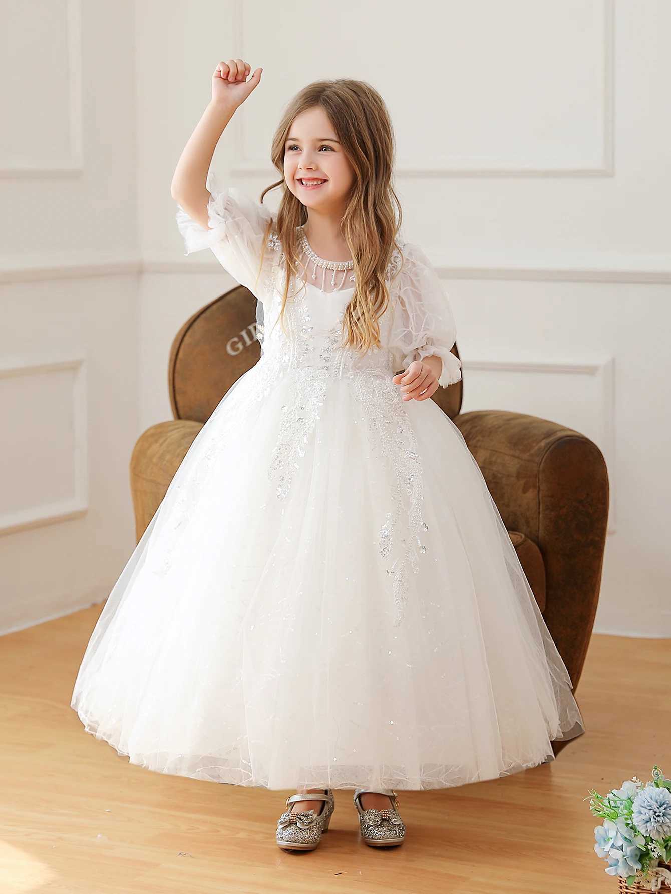 New Sle Par Dress Wedding Flower Frock Bridal Ball Gown For Little Girl 7 YearsXJ250108