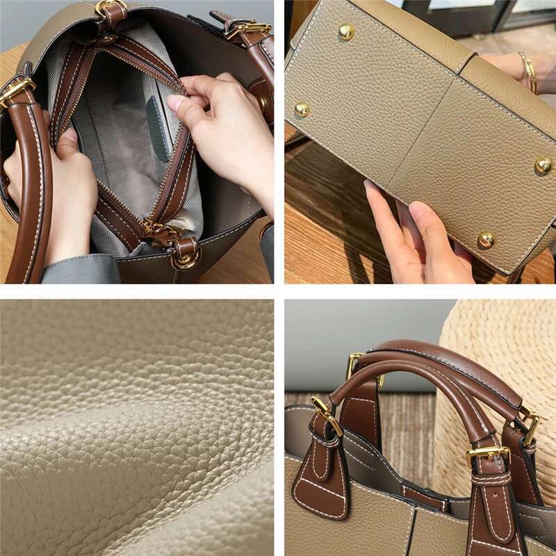Toptrends Cowhide Genuine Leather Bucket Tote Handbags For Women 2025 Designer Commuter Ladies Shoulder Crossbody Bags