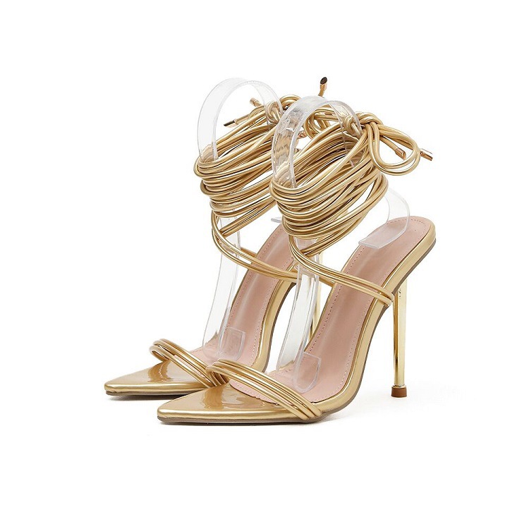 Summer Gladiator Heels Sandals For Women Fashion Pointed Open Toe Lace-Up Stiletto Ladies Strappy Wedding Shoes Black Red