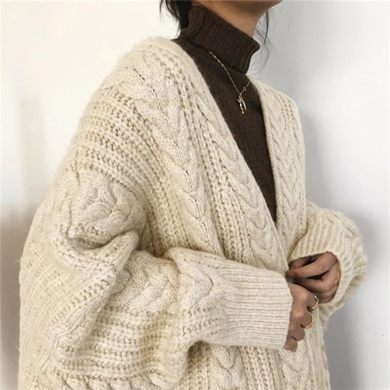 ITOOLIN Autumn Women Loose Warm Long Cardigan Coat Solid Long Sleeve Thicken Sweater TRAF Coat Women Streetwear Outerwear Winter 250106