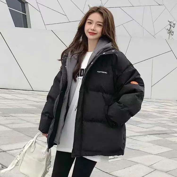 Down For Girls Winter Wear 2024 New Student Short Fake Two-Piece Cotton-Padded Jacket