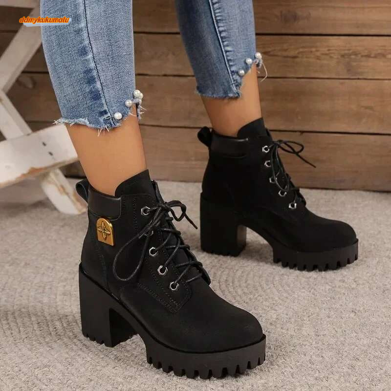 Autumn Winter Ankle Boots Women's Knit Elastic Socks Round Toe Chunky Heel Botas Fashion Footwear Woman Shoes 42 Size ddmykukumalu