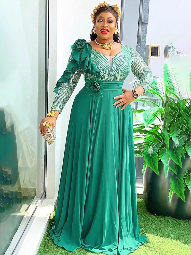 Elegant Women Evening Dresses y Sequin Chiffon Long Dress African Dashiki Outfits Party Prom Birthday Gowns Female Clothing 250109