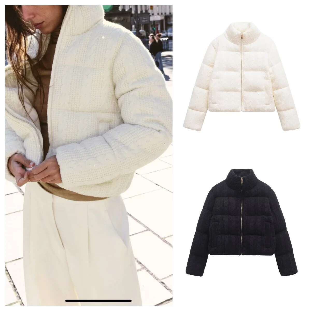 European And American Style New Fashion All-Match Stand-Up Collar Zipper Knitted Cotton Jacket