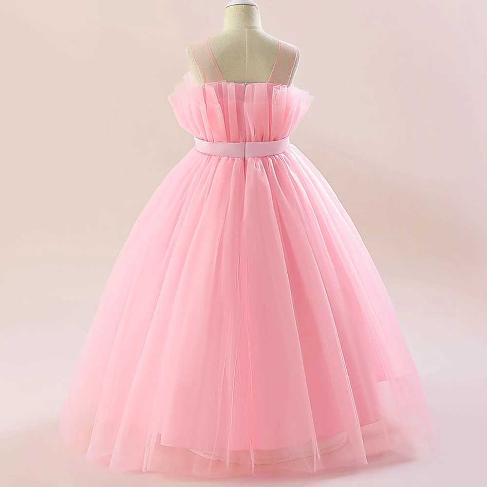 Summer Tulle Bridesmaids Pink Par Dresses for Girls Elegant Bow Princess Wedding Girls Dress First Communion Wedding Prom GownXJ250108