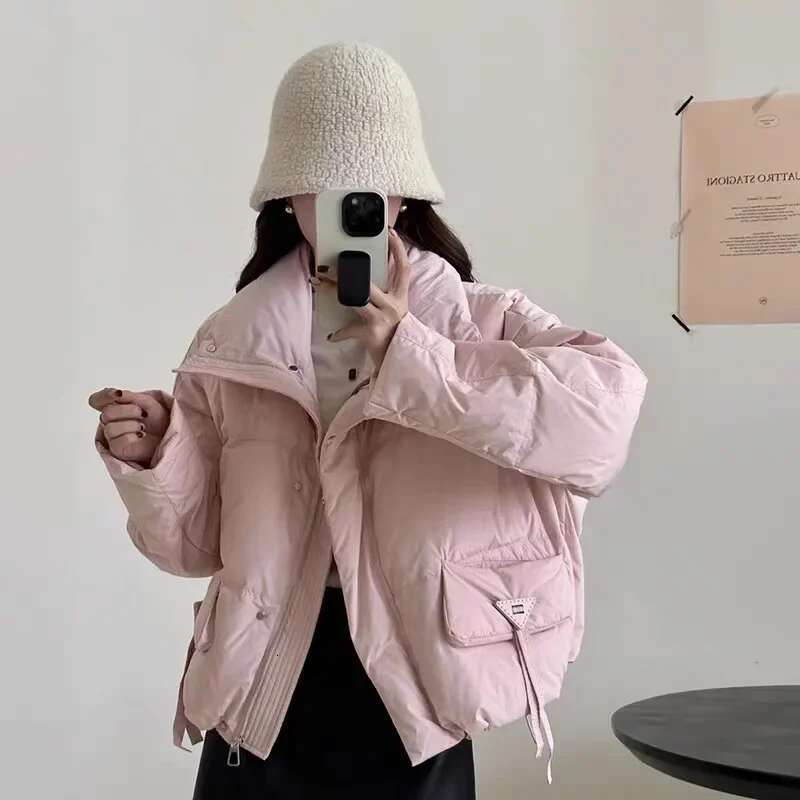 Cropped Puffer Jacket Elegant Winter Warm Casual Versatile Petite Thickened Stand Collar Down Coat For Women Korean Style