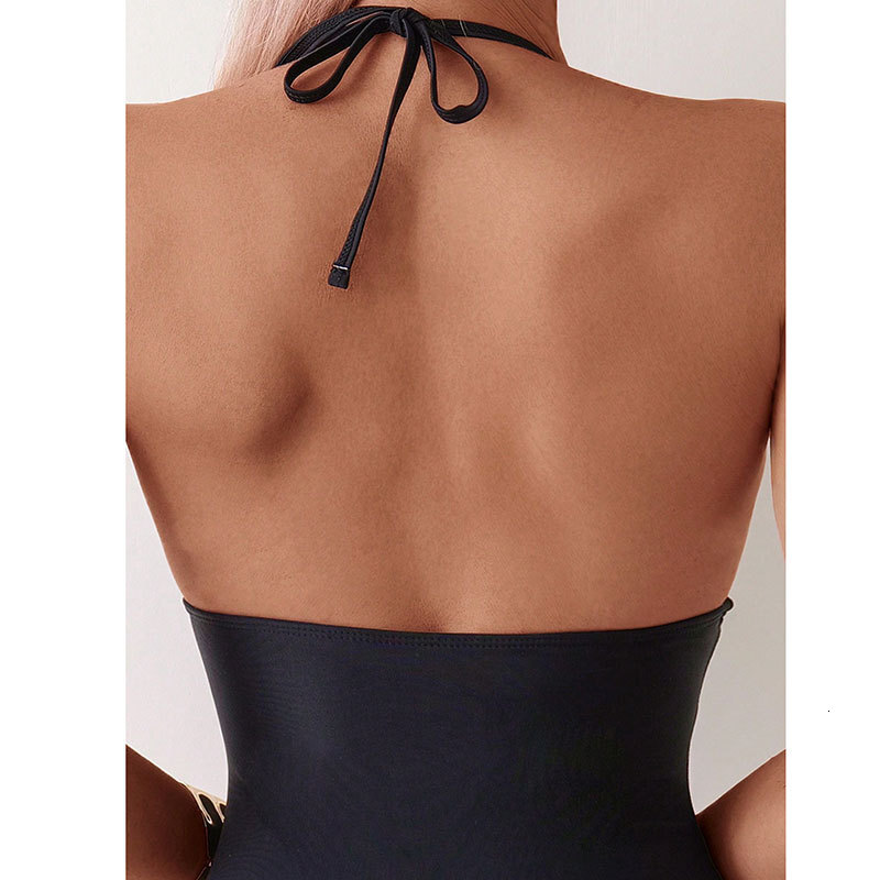2025 new backless one-piece bikini slim fit sexy mesh patchwork designer women's beach swimsuit