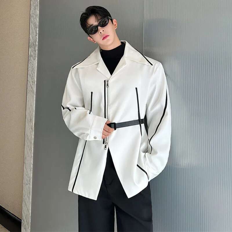Korean Jacket Stripe Color Contrast Personalized High End Streetwear Niche Design Outerwear Autumn New Male