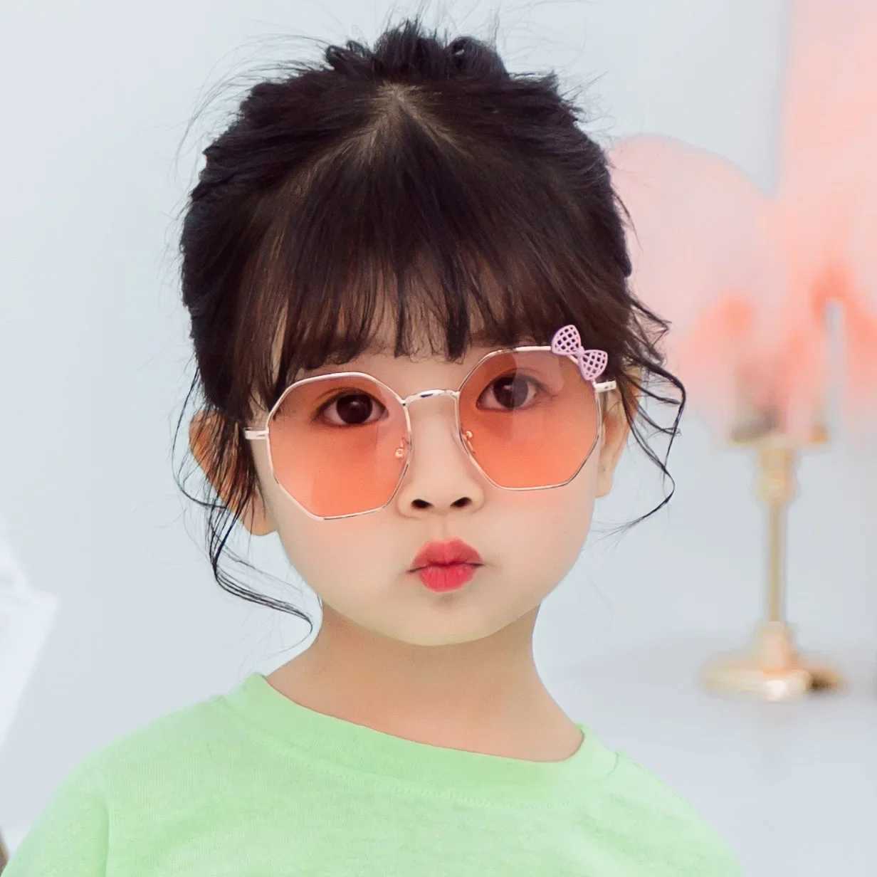 Fashion Boys and Girls Bow Metal Sunglasses B010 Polygonal Trend Childrens Sunglasses Outdoor UV400 Glasses W250109