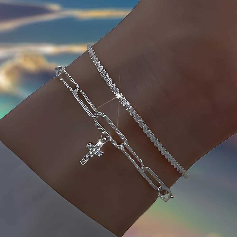 6Pcs 925 Sterling Silver Rhinestone Bracelets for Women Girls Luxury Korean Sparkling Starry Sky Charm Bracelets Party JewelryXJ250109