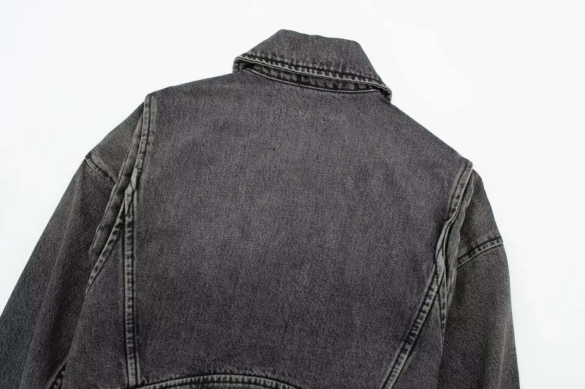 Autumn New Borderless Women's Fashion Motorcycle Greywashing Lapel Denim Jacket European And American Style Clothing