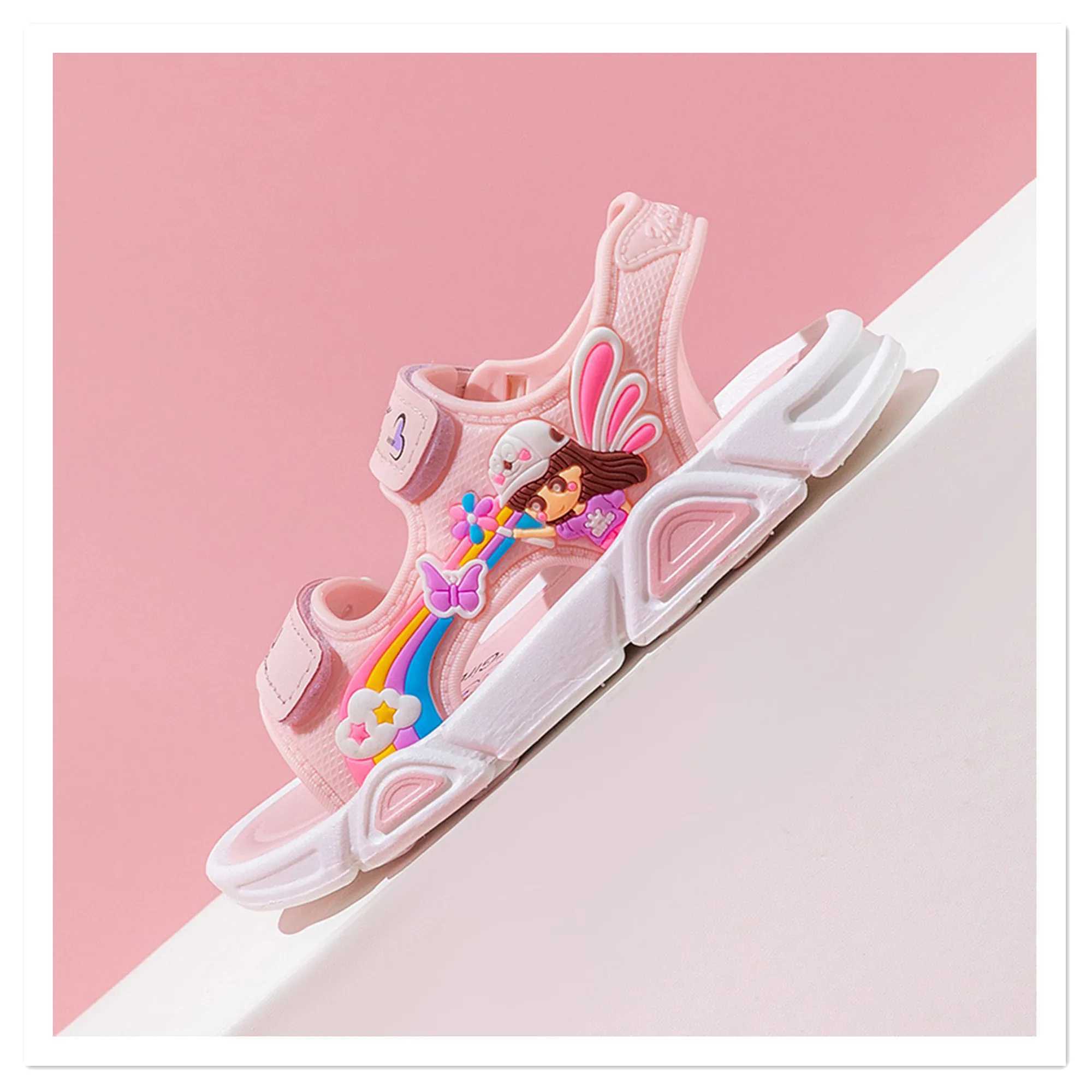 Summer Rainbow Girls Sandals Princess Sle Beach Sandals Slippers Fashionable Breathable White Bottom Beach Sandals W250108